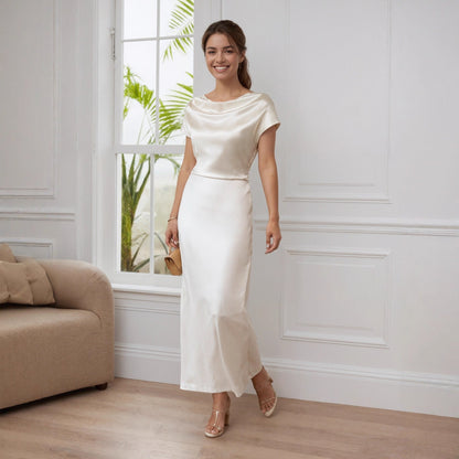 Women High Grade Satin Slim Fit Long off Shoulder Elegant Lace up Dress by Ragazza