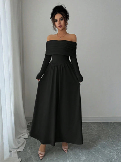 Off Shoulder Dress Women French Tea Break High Sense Cinched Slimming Maxi Dress by Ragazza