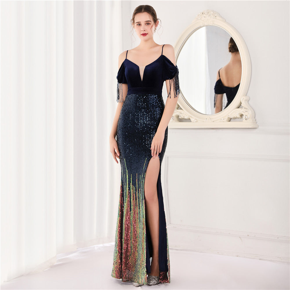 Velvet Spaghetti Straps Cocktail Evening Dress Dress Elegant Company Annual Meeting Women Sexy Long Short Sleeve by Ragazza