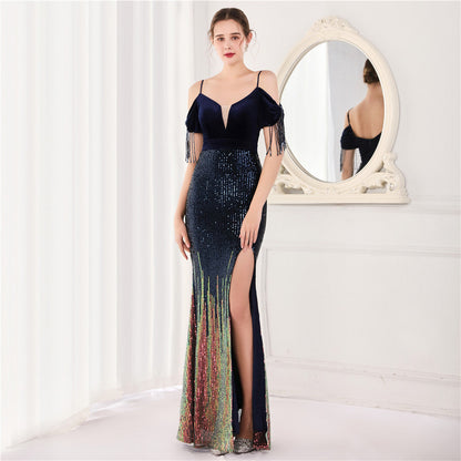 Velvet Spaghetti Straps Cocktail Evening Dress Dress Elegant Company Annual Meeting Women Sexy Long Short Sleeve by Ragazza