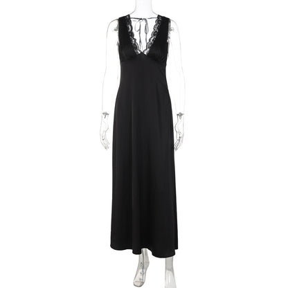 Women Clothing Winter Sexy Lace Deep V Plunge Strap Slim Fit Backless Dress by Ragazza