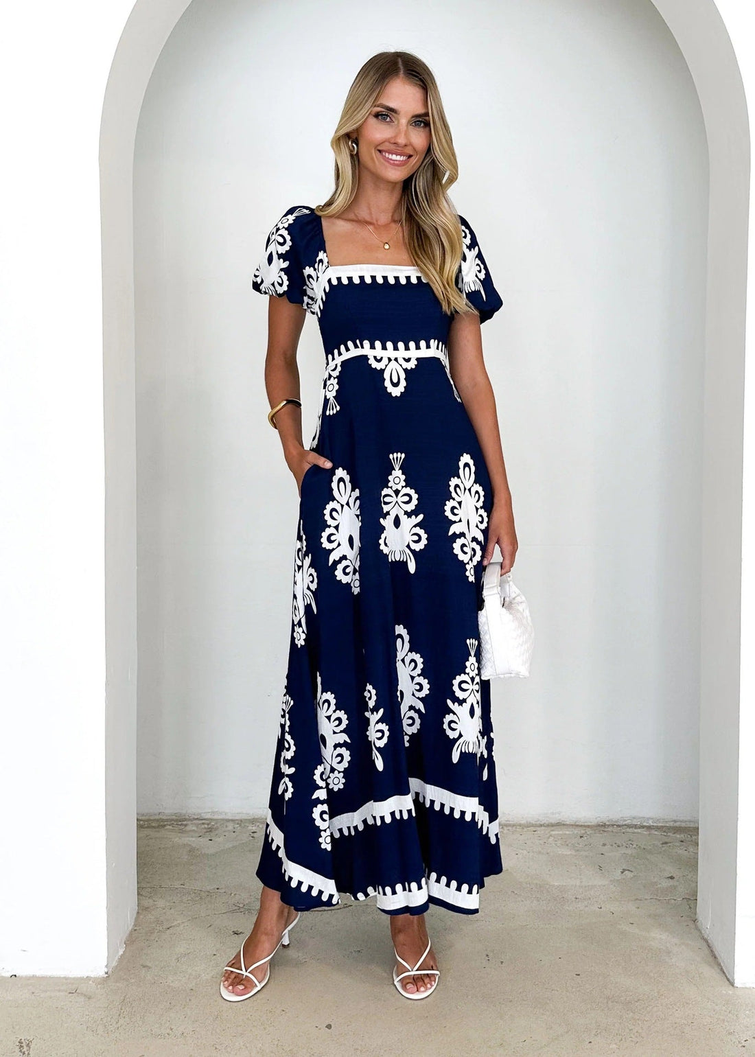 Summer Women Clothing Vacation Printed Beach Dress Smocking Dress Women by Ragazza