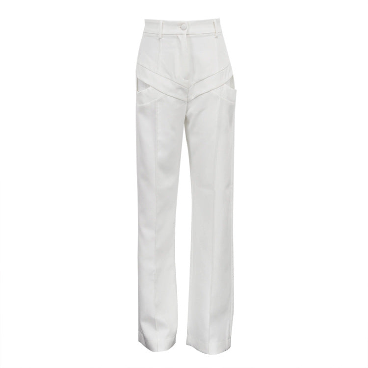 Women Clothing Autumn Niche Design Hollow Out Cutout out Casual Pants Fashionable All Match Loose White Trousers by Ragazza