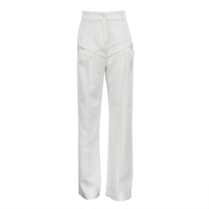 Women Clothing Autumn Niche Design Hollow Out Cutout out Casual Pants Fashionable All Match Loose White Trousers by Ragazza