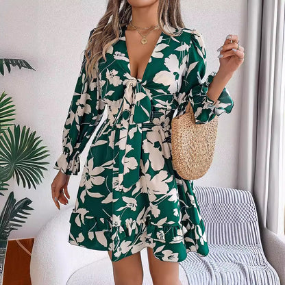 Autumn Winter Casual Floral Lace up Long Sleeve Wooden Ear A line Women Clothing by Ragazza