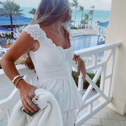 Women Summer Dress Wooden Ear MiuMiu Bag Sleeve Cinched Bodycon Irregular Asymmetric Hem Tiered Dress by Ragazza