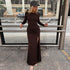 Women Dress Autumn Fashionable Solid Color round Collar Long Sleeved Pleated Slit Dress  DestGlow
