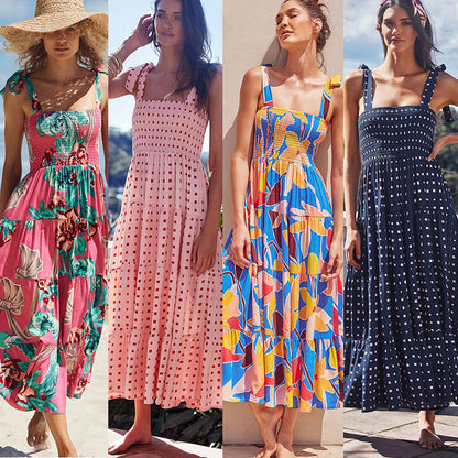 Dress Summer Women Dress Holiday Dress Spaghetti-Strap Floral Print by Ragazza
