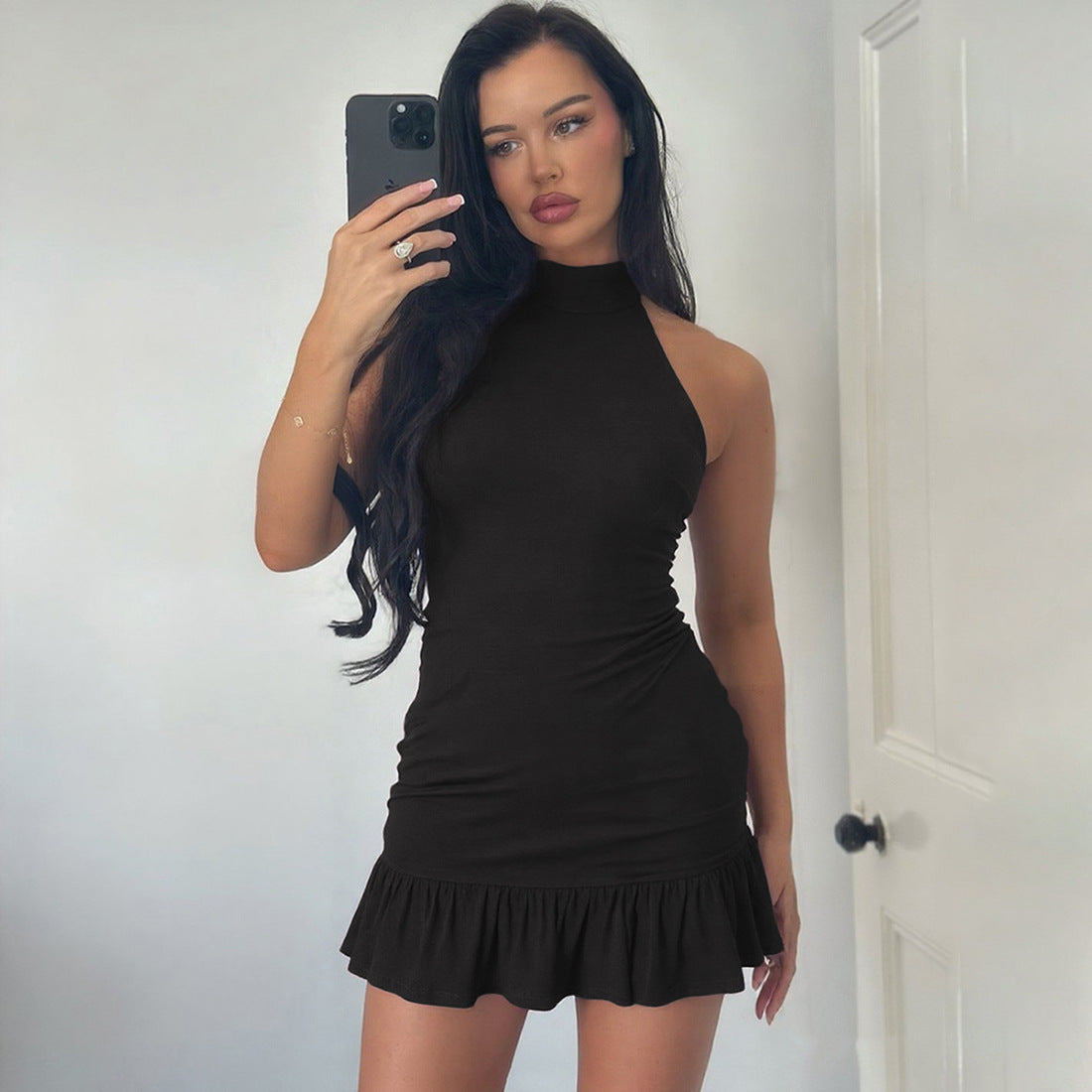 Summer Women Clothing Sexy Halter Solid Color Backless Slim Fit Sheath Dress by Ragazza