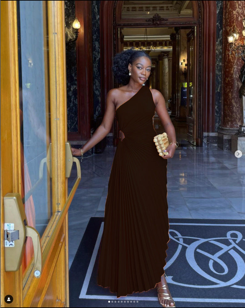 Popular Slim One Shoulder Cutout Pleated Dress by Ragazza