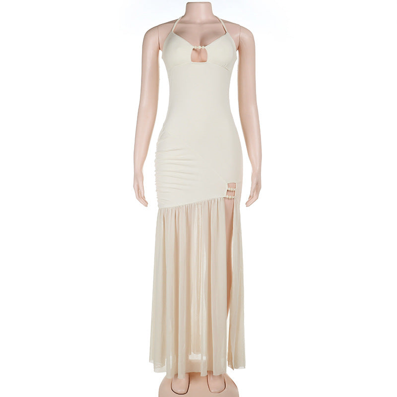Spring Sexy Beads Decorative Mesh Splicing Sling Dress  DestGlow