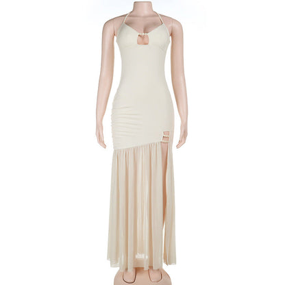 Spring Sexy Beads Decorative Mesh Splicing Sling Dress  DestGlow