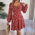 Autumn Winter Casual Sexy Lacing Square Collar Floral Long Sleeve A line Women Clothing by Ragazza