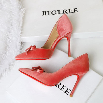 Sexy Red Bottom Stilettos Bow Side Empty High Heels Pointed Toe Cocktail Pumps Women  DestGlow