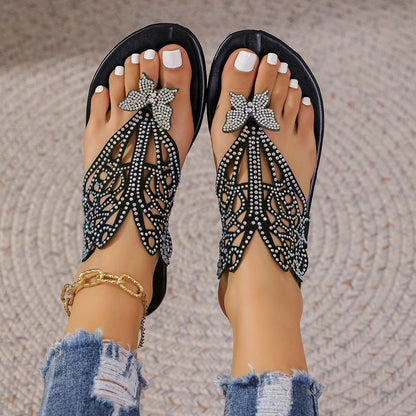 Rhinestone Butterfly Flat Sandals Women Outer Wear Bohemian Seaside Beach Slippers  DestGlow