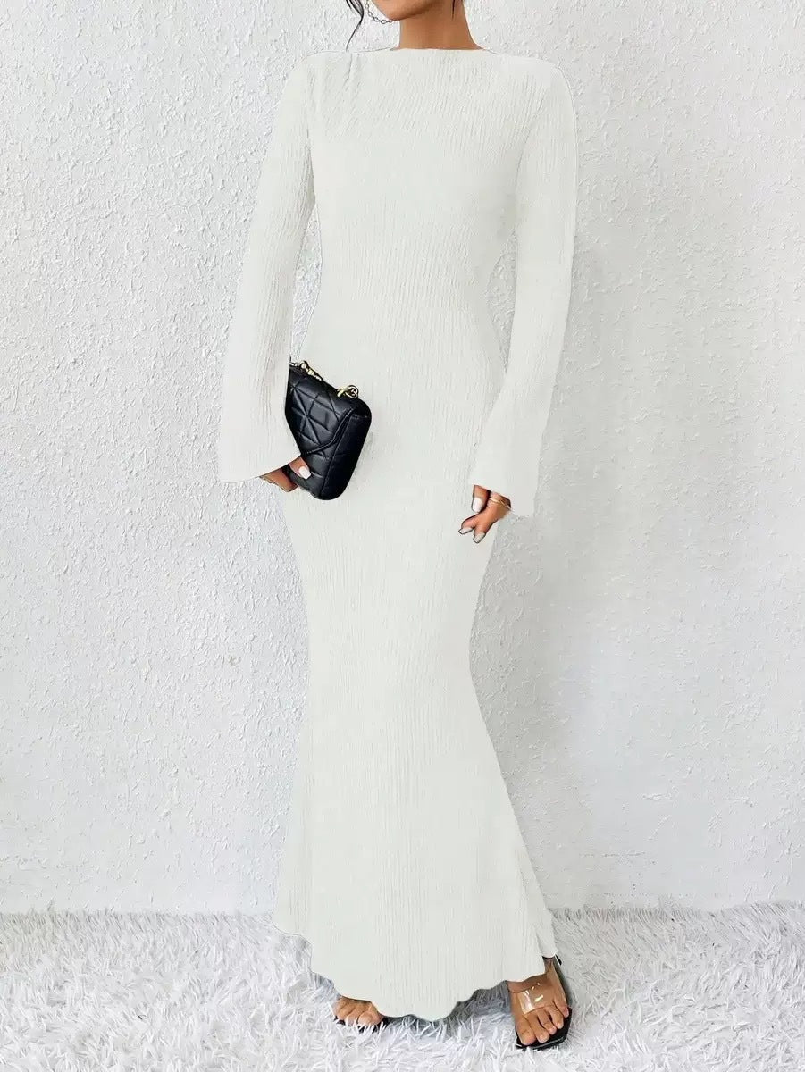 Autumn Winter Women Clothing round Neck Flared Long Sleeve Slim Sheath Dress Women by Ragazza