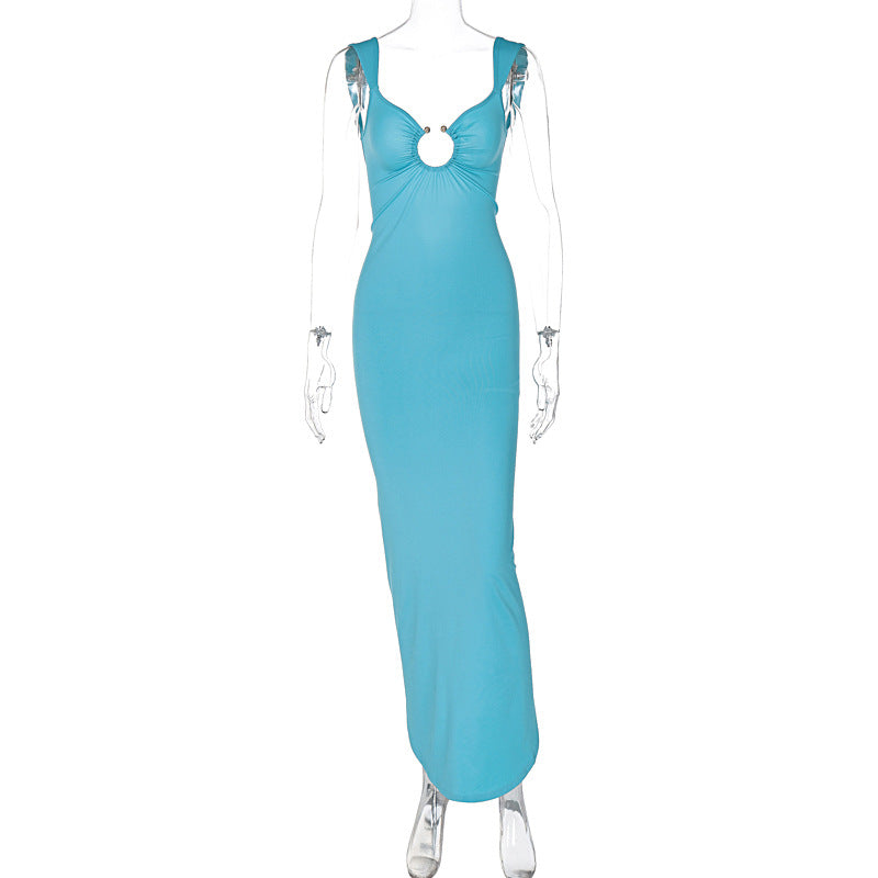 Women Clothing Spring Summer Sexy V-neck Backless Split Slim Dress by Ragazza
