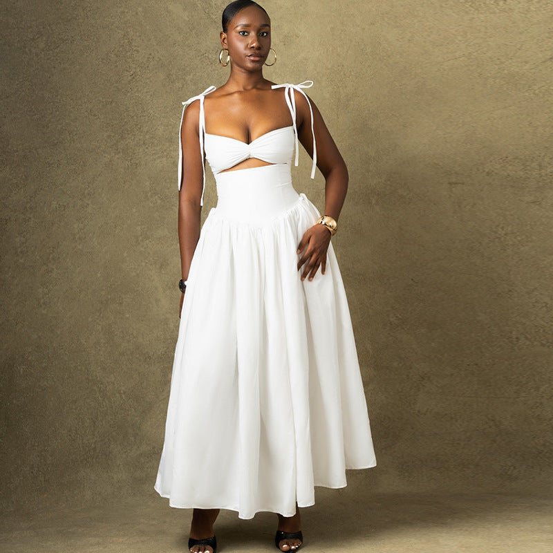 Women Clothing Solid Color Dress off the Shoulder Strap Sleeveless Large Dress by Ragazza