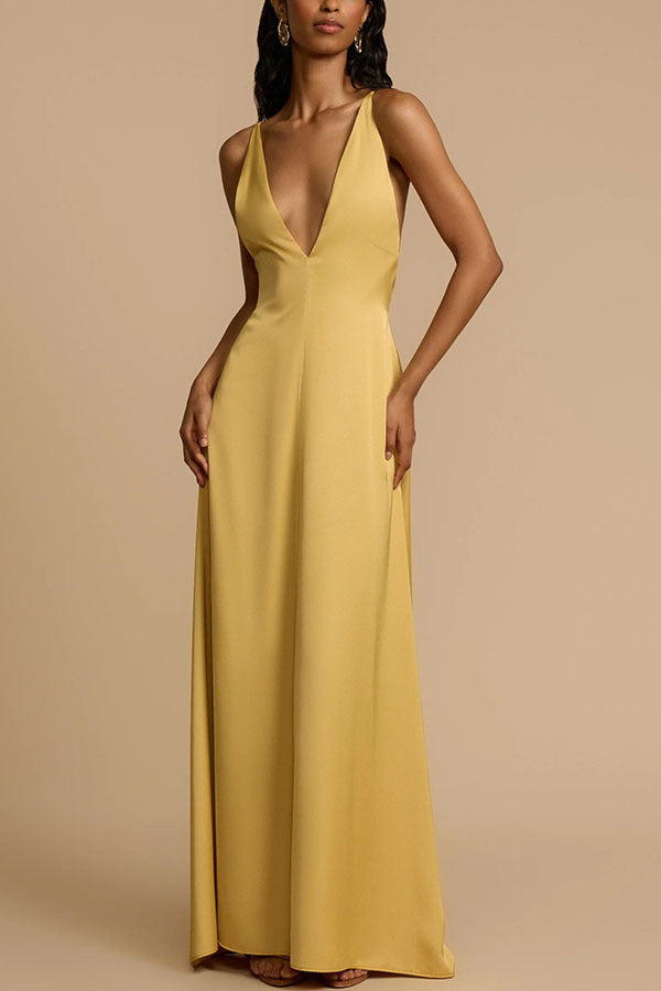 Summer Sexy Backless V neck Satin Maxi Dress Women by Ragazza