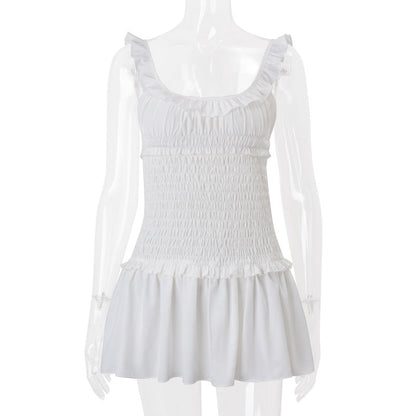 Women Clothing Spring Sexy Elegant Wooden Ear Pleated Strap Pleated Dress Short for Women by Ragazza
