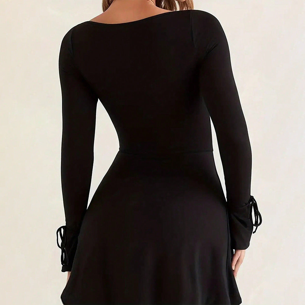 Western Classy Square Collar Red Dress Autumn Winter High Waist All-Matching A line Split for Women by Ragazza
