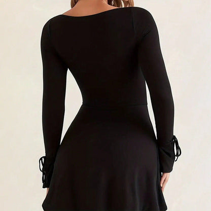 Western Classy Square Collar Red Dress Autumn Winter High Waist All-Matching A line Split for Women by Ragazza