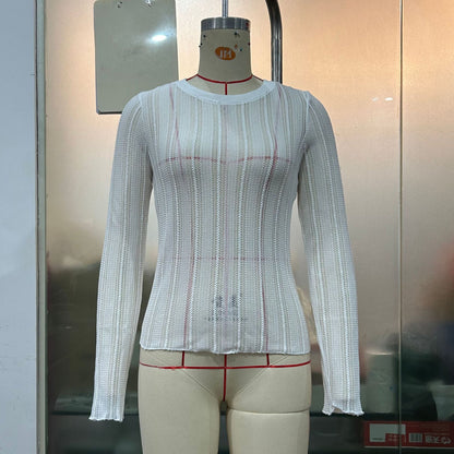 Women Clothing T shirt Sexy Cutout Top Simple Solid Color Slim Fit Cropped Long Sleeve T shirt Top by Ragazza