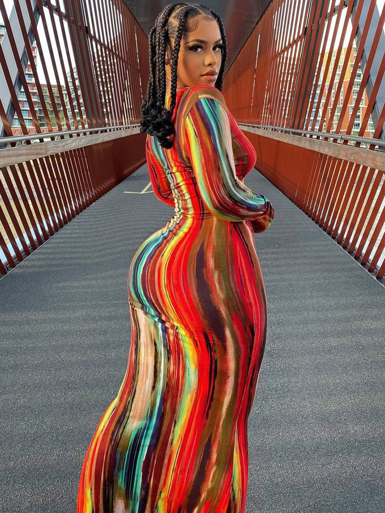 Women Clothing Spring Summer Colorful Tie Dye off Shoulder Tube Top Dress by Ragazza