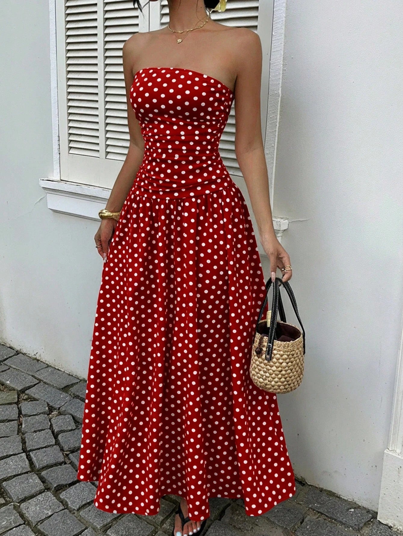 Spring Summer Sexy off the Shoulder Polka Dot A line Elegant Waist Slimming Dress Evening Dress by Ragazza