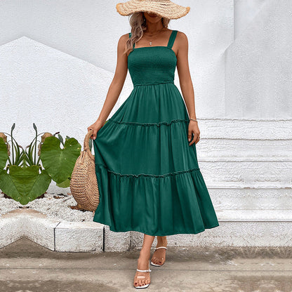 Women Solid Color Sling Summer Dress by Ragazza
