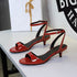 Ankle Strap Buckle Sexy Open Toe Patent Leather Hollow Out Cutout Mid Heel Comfortable Outdoor Sandals Women  DestGlow