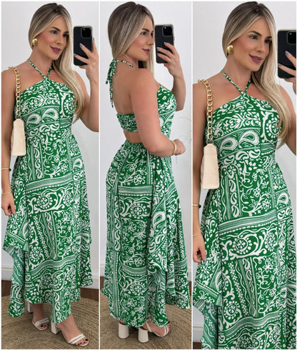 Spring Summer Southeast Asia Vacation Personalized Digital Printing Halter Tube Top Thin Strap Dress by Ragazza