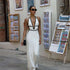 Autumn Winter Women Color Contrast V Neck Halter Lace Up Backless Knitted Dress by Ragazza