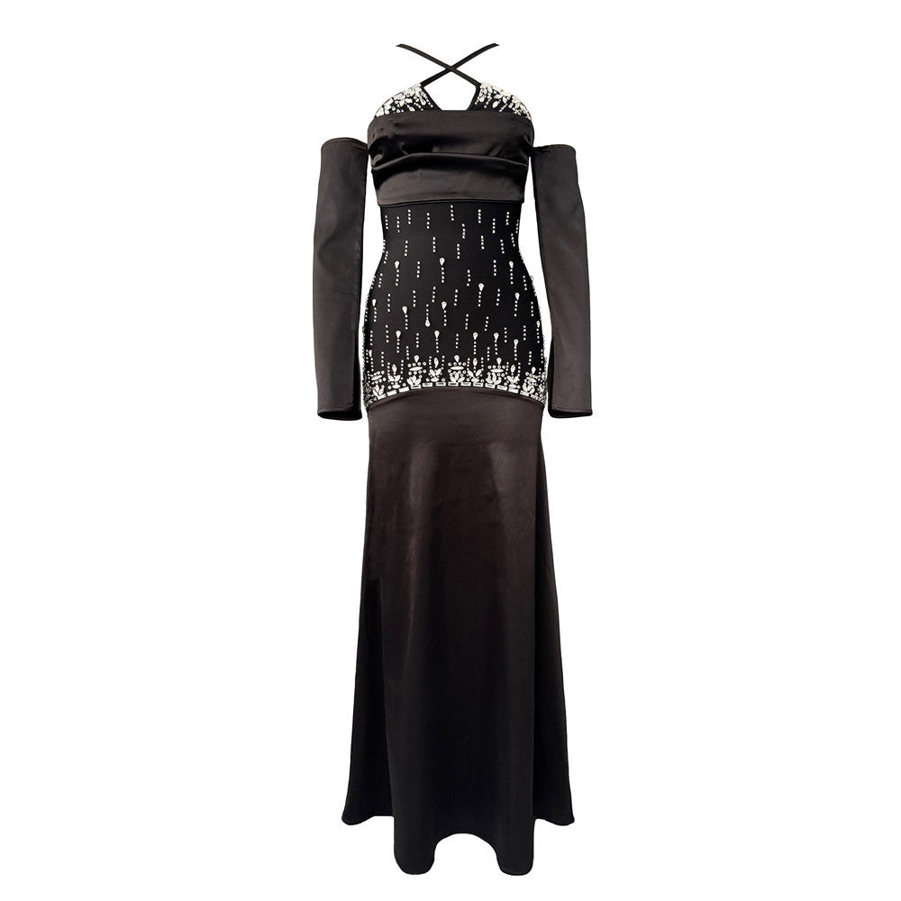 Luxury Beads Rhinestones Sexy Cross Sling Bandage One Piece Dress Dinner Party Dress by Ragazza