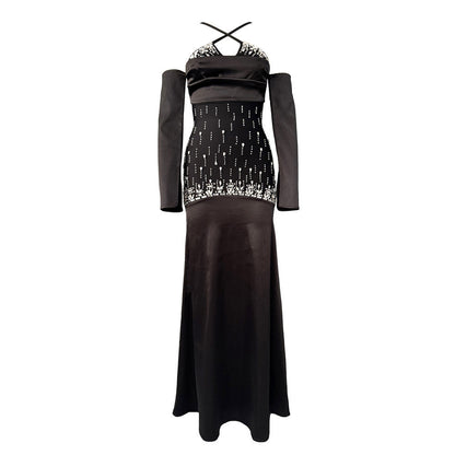 Luxury Beads Rhinestones Sexy Cross Sling Bandage One Piece Dress Dinner Party Dress by Ragazza