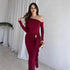 Autumn Elegant Women Single Shoulder Solid Color Long Sleeve Slim Fit Sexy Sheath Pleated Dress by Ragazza