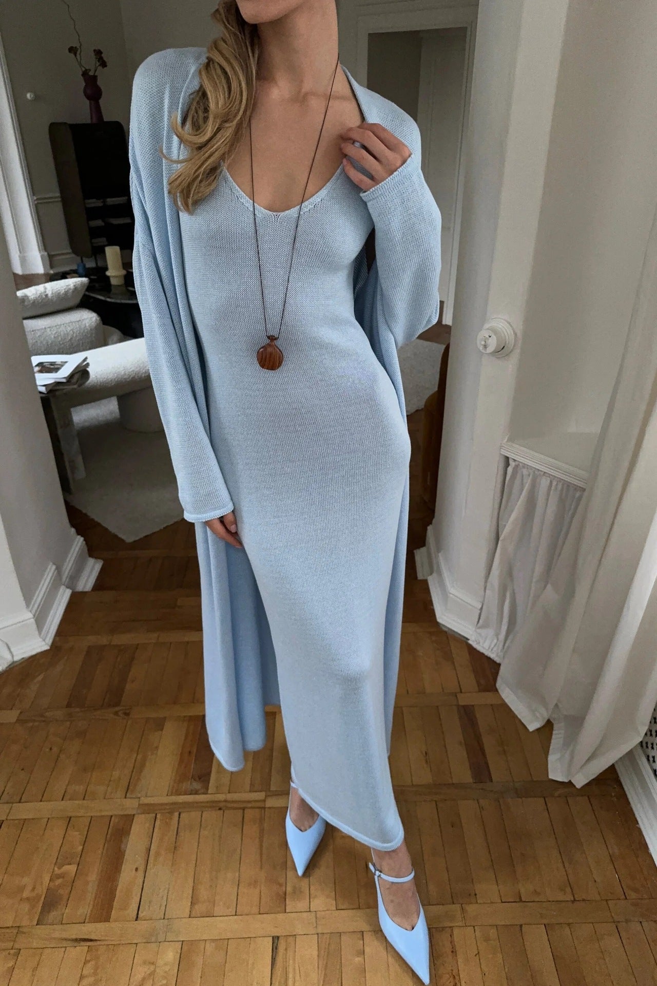 Knitted Hollow Out Cutout Vest Long Dresses Long Sleeve Cardigan Suit Women Soft Knitted Blouse  DestGlow