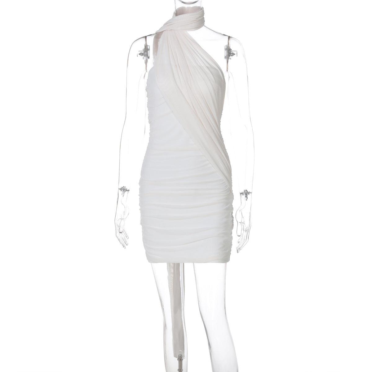 Summer Women Clothing Mesh Stitching Solid Color Ribbon Halter Hip Dress Women by Ragazza