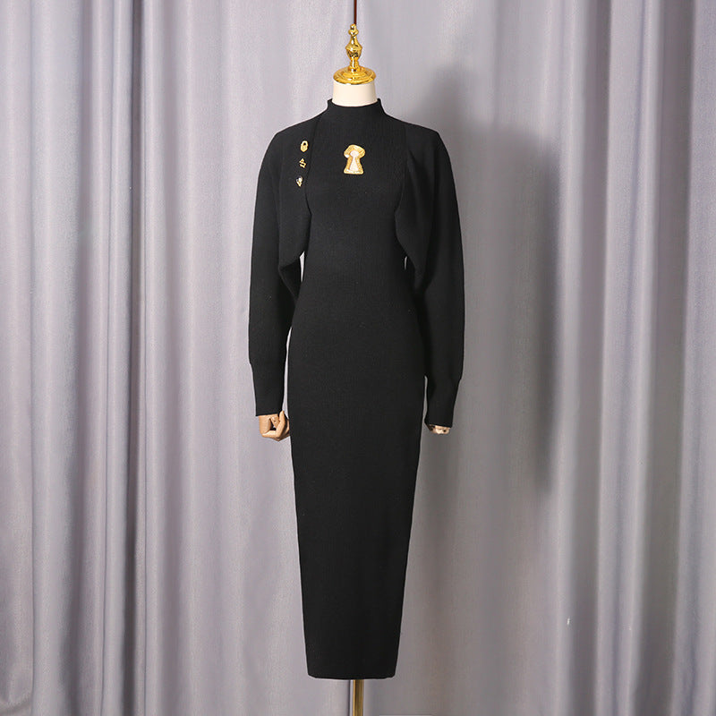 Spring Sexy Wind Waist Slimming Half Turtleneck Pullover Dress Two Piece Sets Women by Ragazza