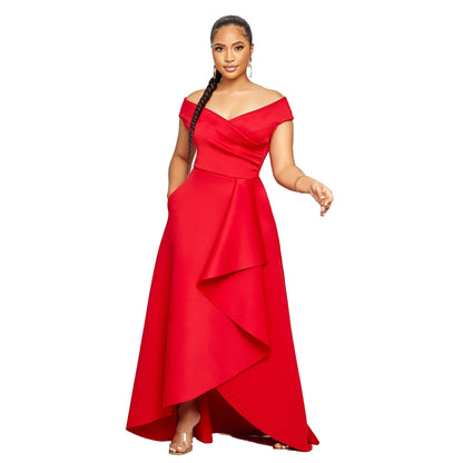Women Sexy Slim Fit Solid Color off Shoulder Sleeveless Large Swing Dress by Ragazza
