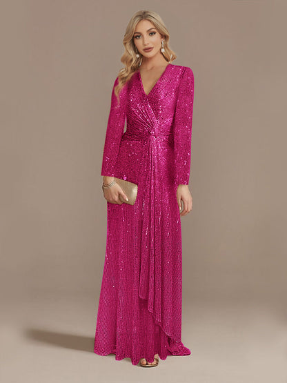 Multi Color Long Sleeve V neck Fishtail Cocktail Evening Dress Women by Ragazza