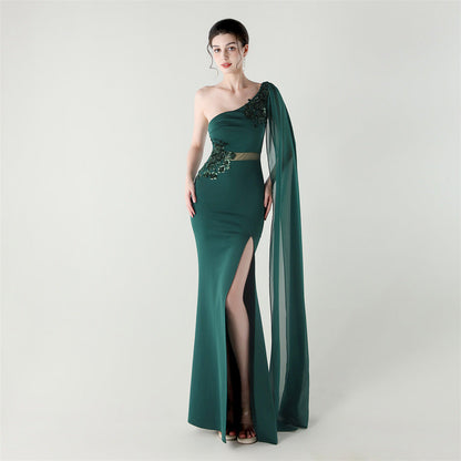 Tulle Shawl Three Dimensional Bead Tube Embroidery Craft One Shoulder Slim Slimming Social Celebration by Ragazza