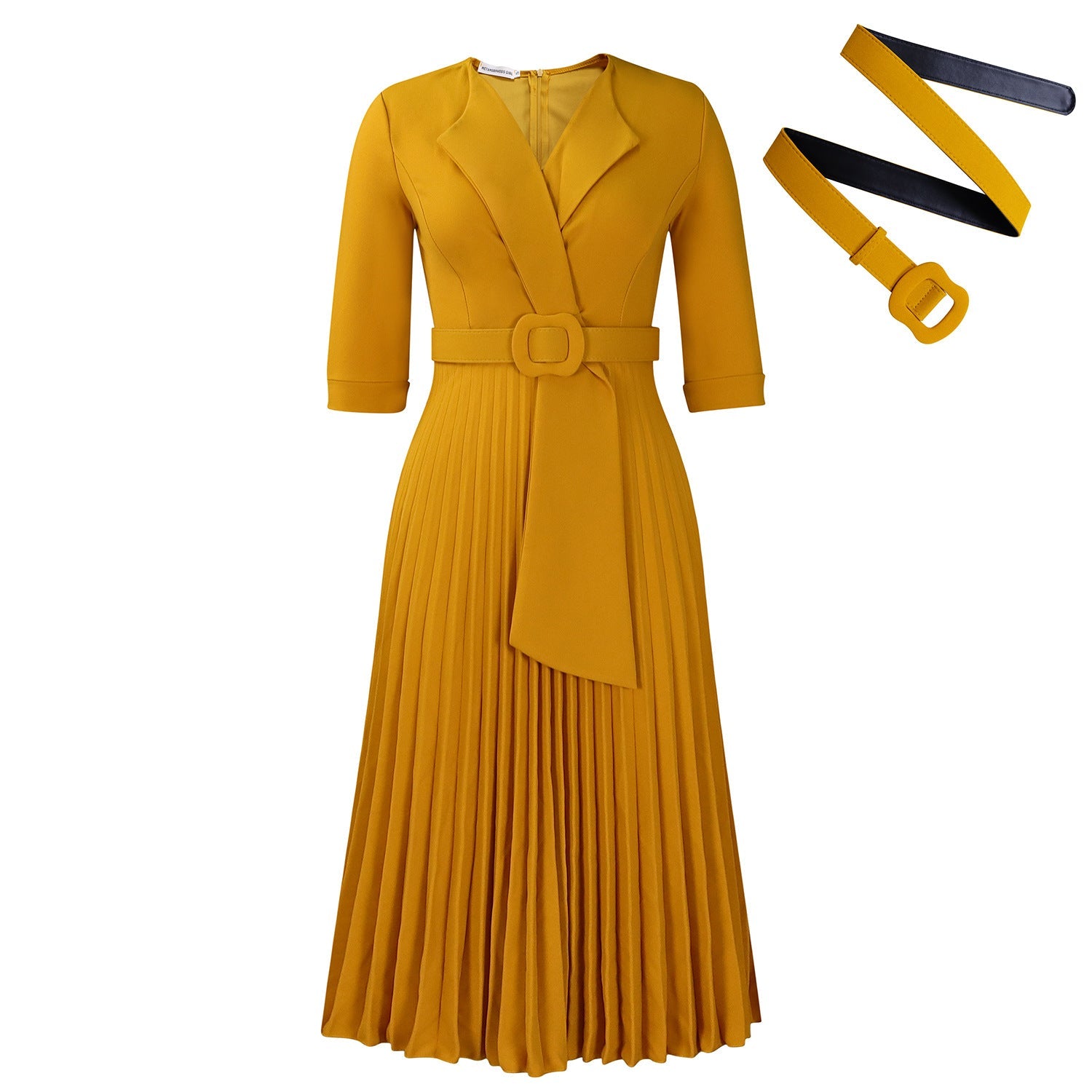 Autumn Winter Women Clothing Office Tailored Collar Pleat Waisted Dress by Ragazza