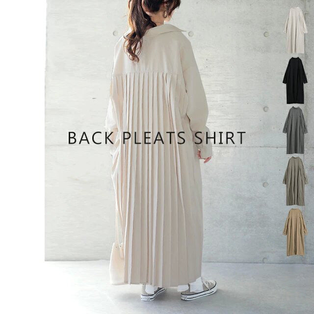 Spring Autumn Loose Overknee Dress Women Casual Large Version Back Pleated Long Shirt Dress by Ragazza