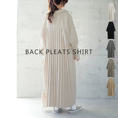 Spring Autumn Loose Overknee Dress Women Casual Large Version Back Pleated Long Shirt Dress by Ragazza