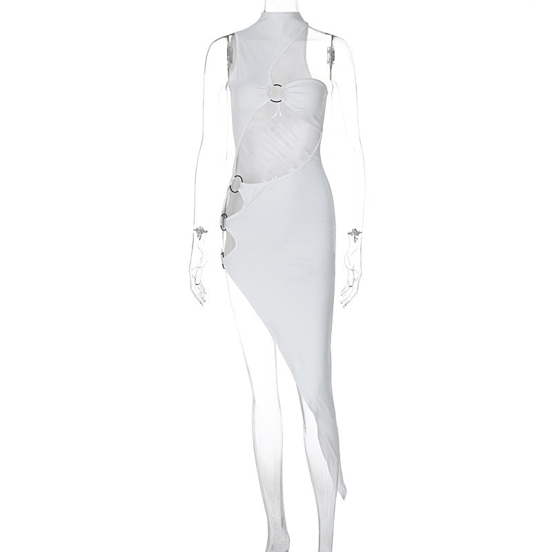 Women Clothing Summer Autumn Sexy Sleeveless Hollow Out Cutout Split Irregular Asymmetric Dress Sexy by Ragazza