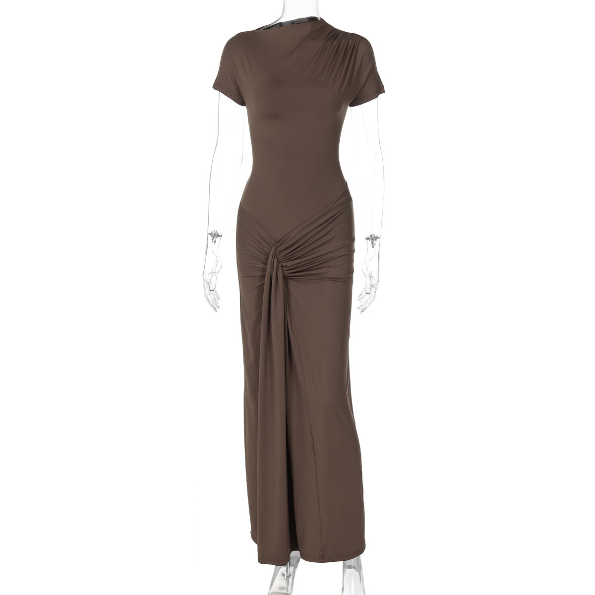 Women Clothing Autumn Slim Pleated Lace Up Short Sleeve Dress Women by Ragazza