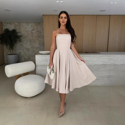 Women Clothing Women Clothing Summer Solid Color Wrapped Chest Midi Dress by Ragazza