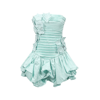 Floral Dress Women Summer Tube Top Three Dimensional Floral Puffy Dress by Ragazza