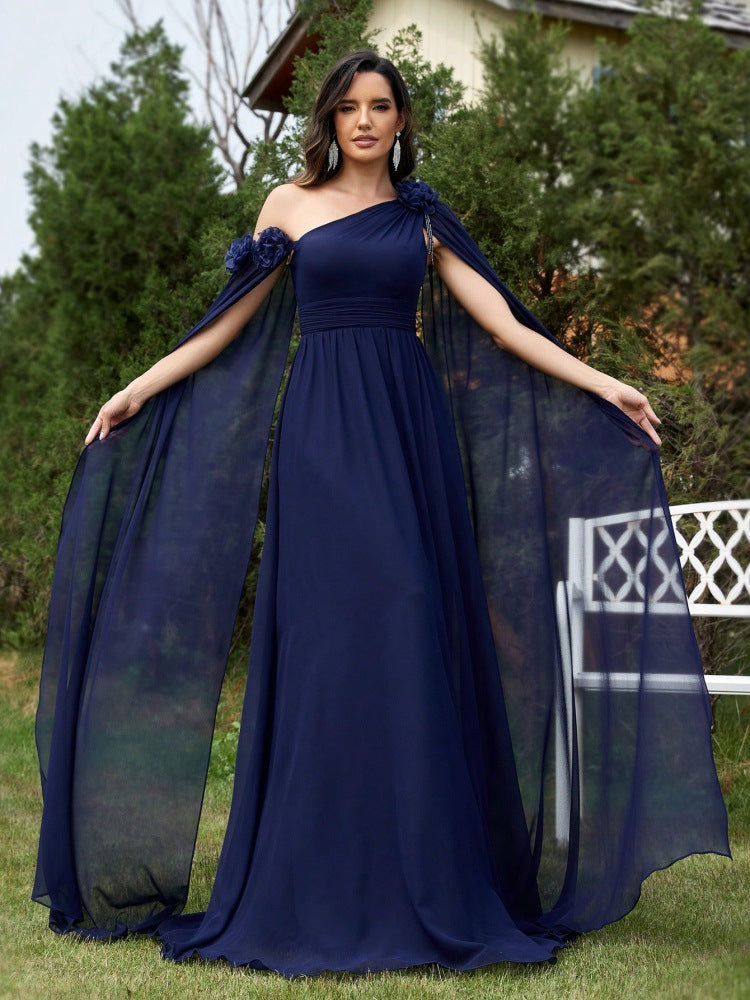 Chiffon Ribbon Dress Blue Slim Fishtail Cocktail Evening Dress Bridesmaid Dress Women by Ragazza